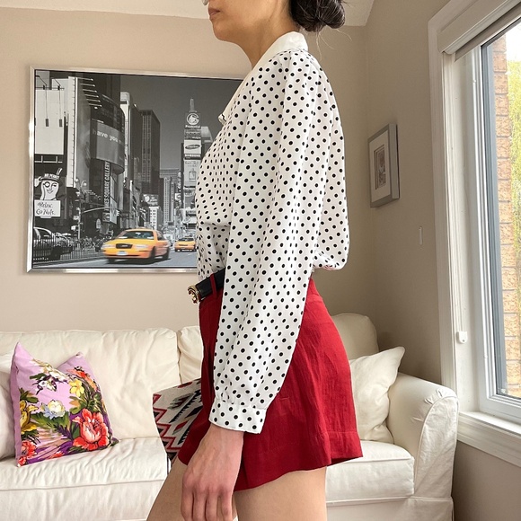 Vintage black and white polka dot print puff shoulder blouse - Picture 4 of 16